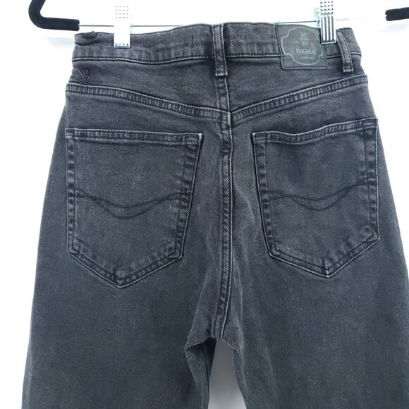 Pull & Bear Womens High Rise Black Destroyed Skinny Jean Raw Hemline 5 Pocket| 6 - Picture 8 of 11